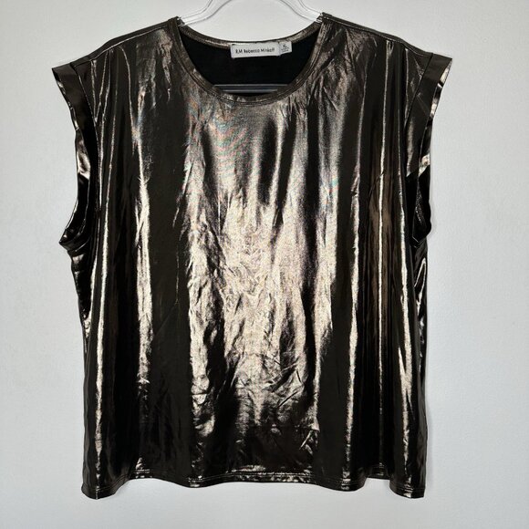 Rebecca Minkoff Top Metallic Gold Size XL Boxy - Picture 1 of 13